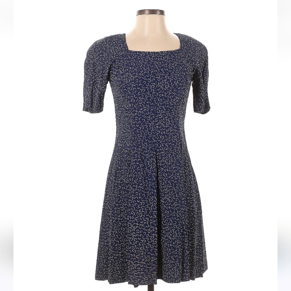 Vintage Elizabeth Wayman Navy Blue Patterned Dress, Size 4  NEW